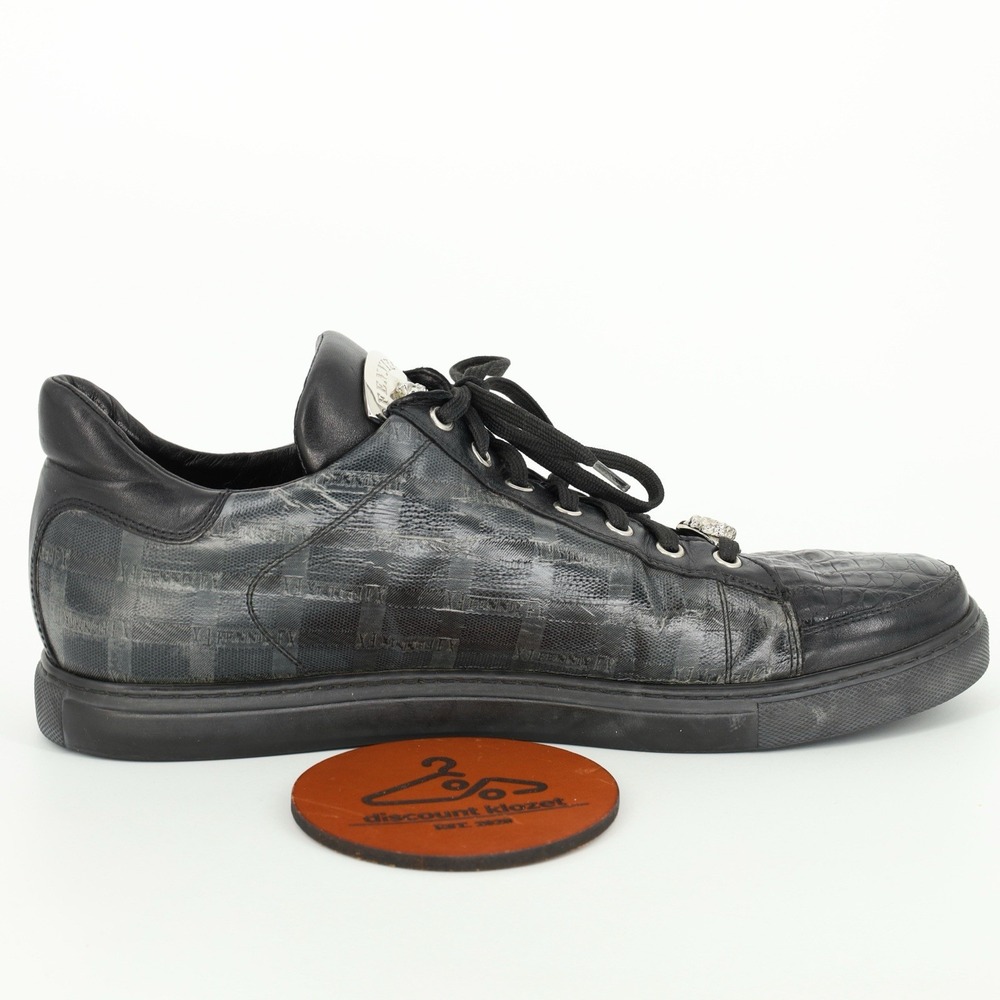 Fennix Italy Black Alligator Embossed Lace Up Sneakers Luxury Exotic Size‎ 12